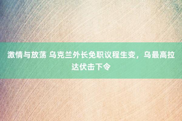 激情与放荡 乌克兰外长免职议程生变,乌最高拉达伏击下令