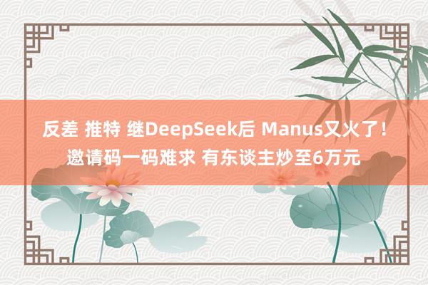 反差 推特 继DeepSeek后 Manus又火了！邀请码一码难求 有东谈主炒至6万元