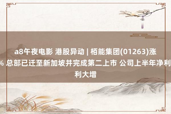 a8午夜电影 港股异动 | 栢能集团(01263)涨超9% 总部已迁至新加坡并完成第二上市 公司上半年净利大增