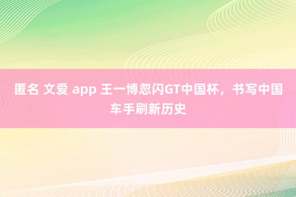 匿名 文爱 app 王一博忽闪GT中国杯，书写中国车手刷新历史
