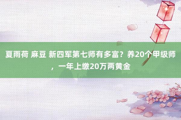 夏雨荷 麻豆 新四军第七师有多富？养20个甲级师，一年上缴20万两黄金