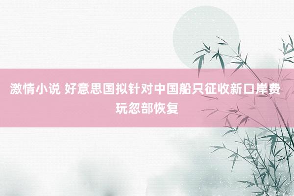 激情小说 好意思国拟针对中国船只征收新口岸费 玩忽部恢复
