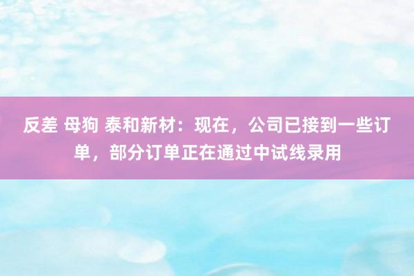 反差 母狗 泰和新材：现在，公司已接到一些订单，部分订单正在通过中试线录用