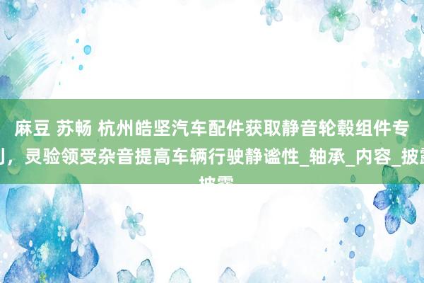 麻豆 苏畅 杭州皓坚汽车配件获取静音轮毂组件专利，灵验领受杂音提高车辆行驶静谧性_轴承_内容_披露