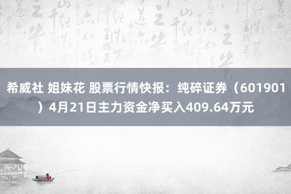 希威社 姐妹花 股票行情快报：纯碎证券（601901）4月21日主力资金净买入409.64万元