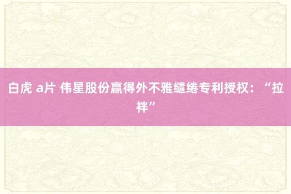 白虎 a片 伟星股份赢得外不雅缱绻专利授权：“拉袢”