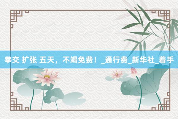 拳交 扩张 五天，不竭免费！_通行费_新华社_着手