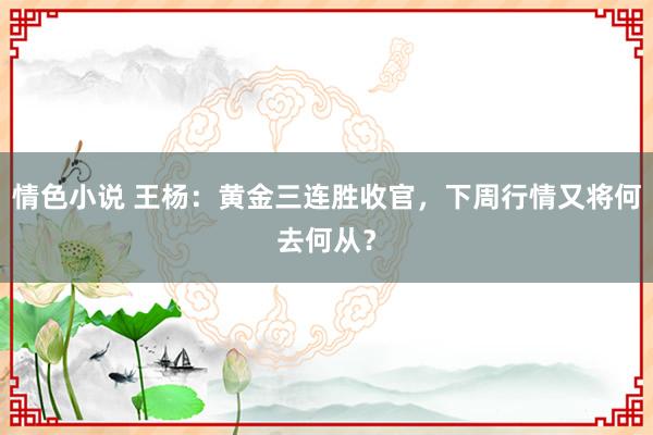 情色小说 王杨：黄金三连胜收官，下周行情又将何去何从？